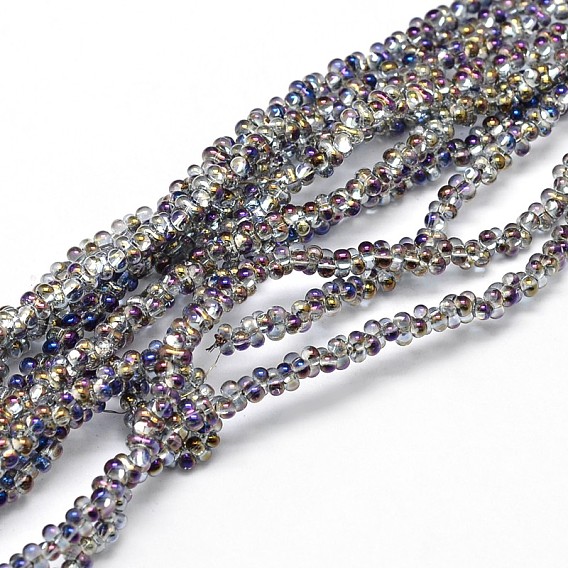 Half Rainbow Plated Bone Glass Bead Strands, 3x6mm, Hole: 1mm, about 180pcs/strand, 20 inch