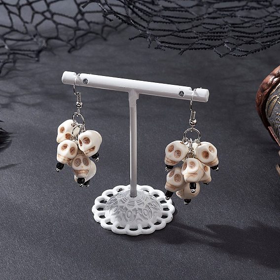 Серьги-подвески в виде черепа из синтетической бирюзы на тему Хэллоуина, со стеклянными бусинами и 316 крючками для сережек из хирургической нержавеющей стали