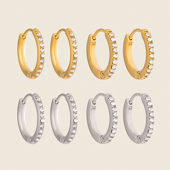 304 Stainless Steel Micro Pave Cubic Zirconia Huggie Hoop Earrings for Women