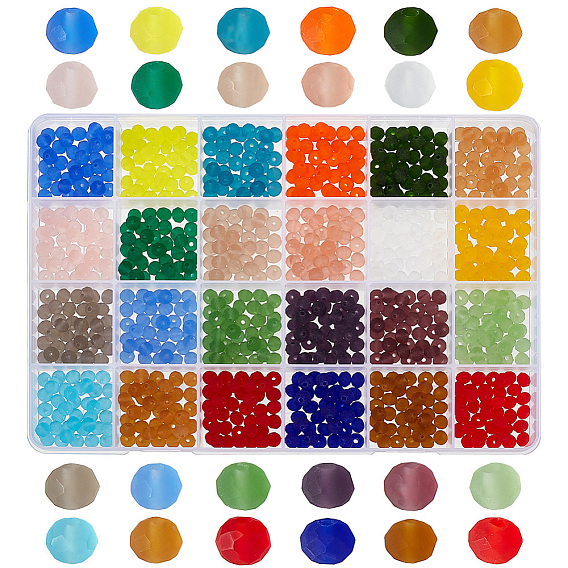 960 шт 24 цвета прозрачные стеклянные бусины, граненые, матовые, рондель