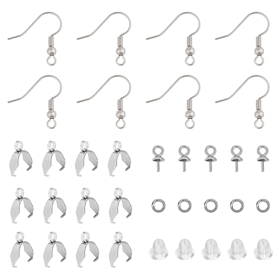 304 Stainless Steel Earring Hook, with Cup Pearl Peg Bails Pin Pendant, Ice Pick Pinch Bails and Jump Ring