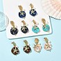 304 Stainless Steel & Acrylic & Natural Pearl Stud Dangle Earrings, Flat Round & Starfish, Mixed Color