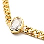 Cubic Zirconia Oval Link Bracelet with Curb Chains, Gold Plated Brass Jewelry for Women, Lead Free & Cadmium Free