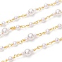 Handmade Brass Ball Chains, with Glass Pearl Beads and Spool, Long-lasting Plated, Unwelded, Round