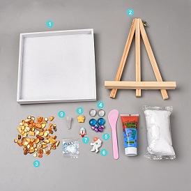 DIY-Mosaiktablett-Bastelset, mit Tablett, Holz Staffelei, Kunststoffspatel, Glasperlen und Harzcabochons, Cremekleber