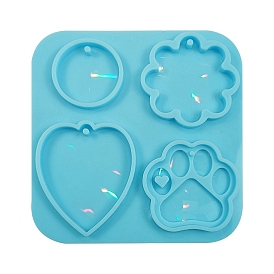 DIY Holographic Effect Pendant Silicone Molds, Resin Casting Molds, Round/Flower/Paw Print