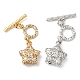 Brass Micro Pave Clear Cubic Zirconia Toggle Clasps, Star