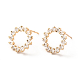 Clear Cubic Zirconia Open Ring Stud Earrings, Brass Jewelry for Women, Lead Free & Cadmium Free & Nickel Free