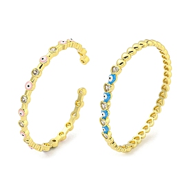 Brass Pave Clear Cubic Zirconia Open Cuff Bangles/Hinged Bangles, Evil Eye Enamel Bangles for Women, Real 18K Gold Plated