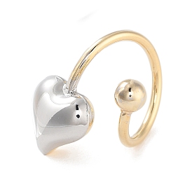 Brass Heart Open Cuff Ring for Women, Real 18K Gold Plated & Platinum