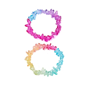 Rainbow Color Glass Chip Beaded Stretch Kid Bracelets for Girls