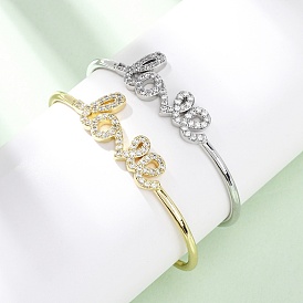 Браслеты из латуни с прозрачным кубическим цирконием в микропаве, браслеты с крутящим моментом для женщин, Слово любовь, долговечный, стойки покрытие, без свинца и без кадмия