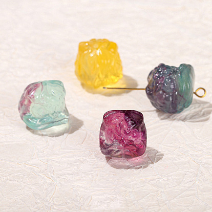 Natural Fluorite Carved Beads, Lion Heads