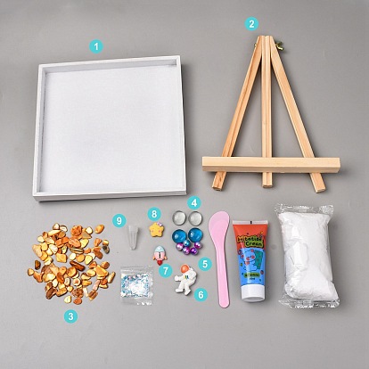 DIY-Mosaiktablett-Bastelset, mit Tablett, Holz Staffelei, Kunststoffspatel, Glasperlen und Harzcabochons, Cremekleber