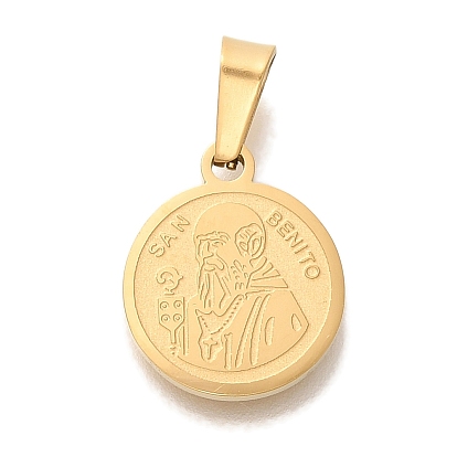 Вакуумное покрытие pvd 304 подвески из нержавеющей стали, плоский круглый с шармом святого бенедикта