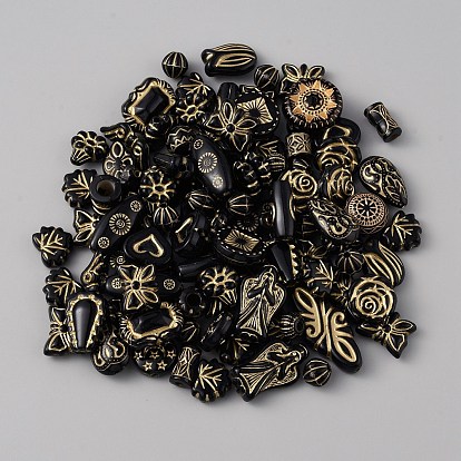 Plating Transparent Acrylic Beads, Golden Metal Enlaced, Mixed Shape