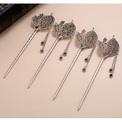Glass Rhinestone Tassel Hairpin with Exquisite Craftsmanship for Retro Hanfu Accessories