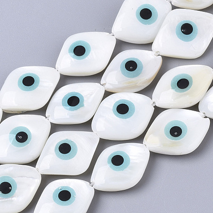 Natural Freshwater Shell Beads, with Enamel, Horse Eye with Evil Eye