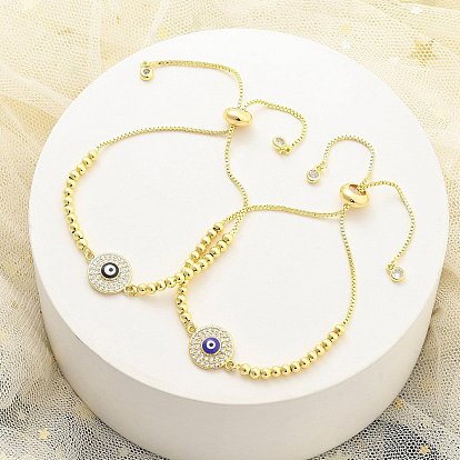 Латунные браслеты-слайдеры с микропаве из кубического циркония для женщин, браслет в стиле бохо с эмалью, плоский круглый браслет в стиле бохо с дурным глазом