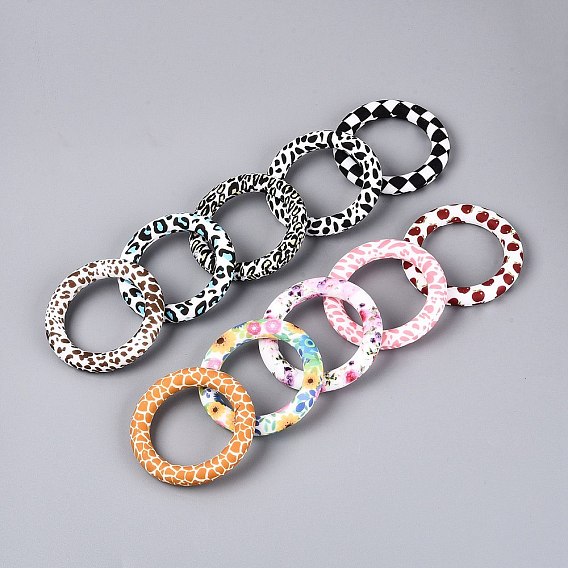 Printed Silicone Beads, Ring with Leopard Print/Flower/Apple/Tratan Pattern