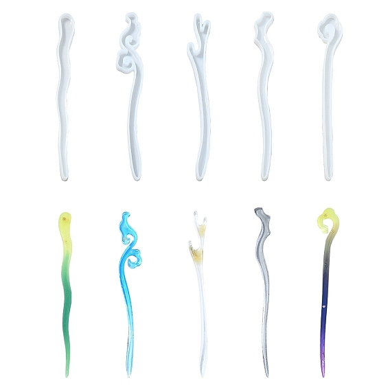 5 шт. 5 силиконовые формы diy шпильки для волос, формы для литья смолы, для уф-смолы, изготовление ювелирных изделий из эпоксидной смолы, заколки для волос