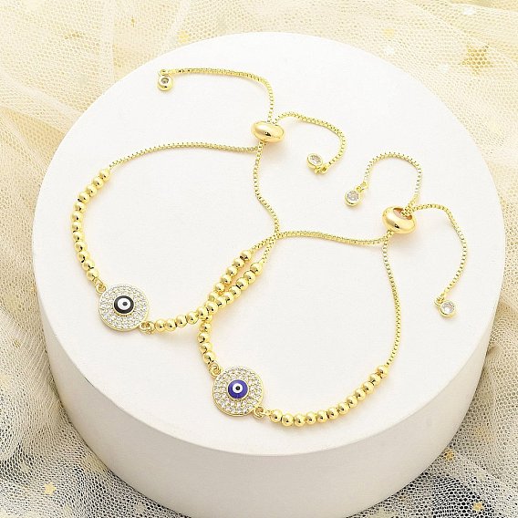 Латунные браслеты-слайдеры с микропаве из кубического циркония для женщин, браслет в стиле бохо с эмалью, плоский круглый браслет в стиле бохо с дурным глазом