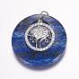Gemstone Pendants, with Brass Rhinestone Finding, Flat Round & Tree, Platinum