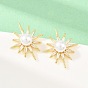Серьги-гвоздики из латунного микро-паве, с ABS имитации жемчуга, звезда, долговечный, стойки покрытие, без свинца и без кадмия