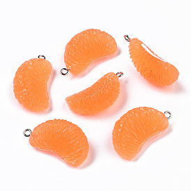Pendentifs en résine opaque, avec chevilles en fer de couleur platine, orange