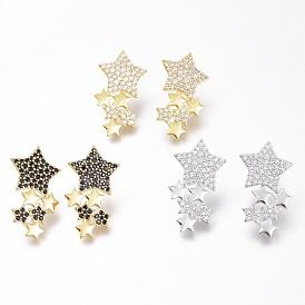 Brass Micro Pave Cubic Zirconia Star Stud Earrings, with Plastic Ear Nuts, Long-Lasting Plated