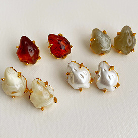 Design Irregular Baroque Pearl Metal Earrings Female Retro Resin Versatile Temperament Earrings Earrings