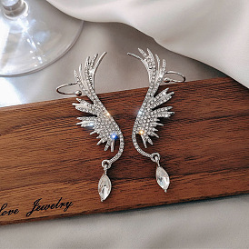 925 Silver Angel Wings Full Diamond Earrings - Exaggerated, Long, Trendy, Elegant.