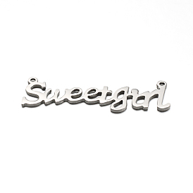 304 подвески из нержавеющей стали, слово sweetgirl, 11x40x1 мм, отверстие : 1 мм