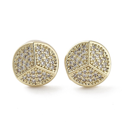 Flat Round Brass Micro Pave Cubic Zirconia Stud Earrings, Long-Lasting Plated
