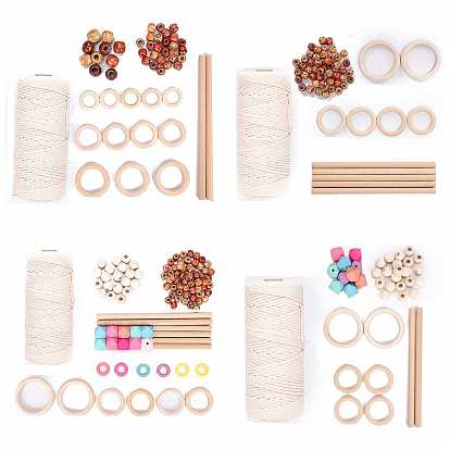 DIY Cotton Macrame Tassel Pendant Decorations Kit, Wood Holder Boho Style Hanging Wall Decoration