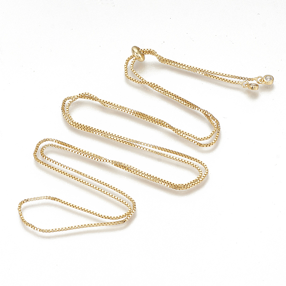 Fabricación de collar de latón ajustable, Con zirconia cúbica y cadenas extensoras de corredera, cadenas de caja