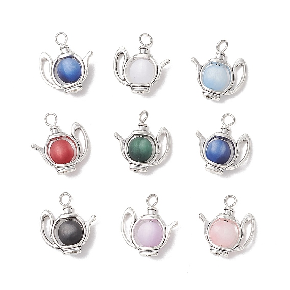 Подвески из смолы с имитацией кошачьего глаза, чайник, с оправами из серебряного сплава и платиновой железной петлей