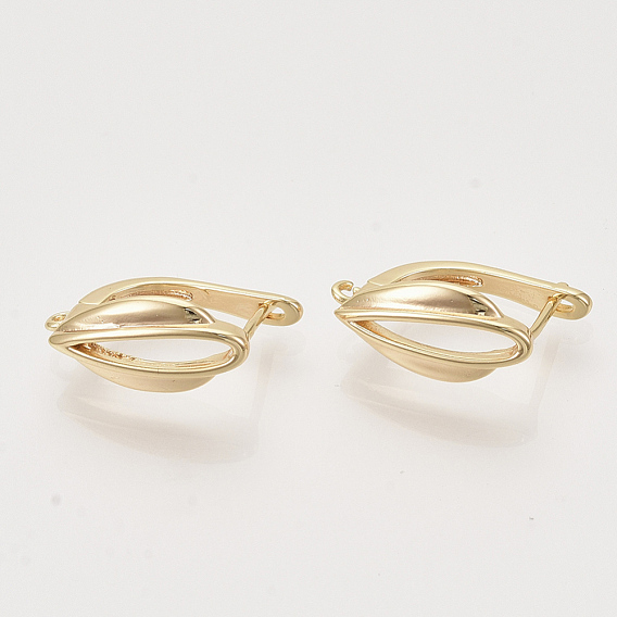 Brass Hoop Earring Findings with Latch Back Closure, Nickel Free, with Horizontal Loop, Real 18K Gold Plated, Teardrop