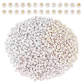 Plating Acrylic Beads, Metal Enlaced, Mixed Letters, Flat Round