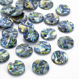 Printed Freshwater Shell Charms, Flat Round