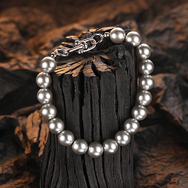 Bracelet fer à cheval perles grises chic et élégant en argent pur pour femme