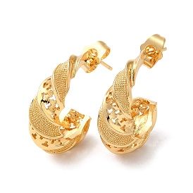 Rack Plating Brass Hollow Croissant Stud Earrings, Long-Lasting Plated