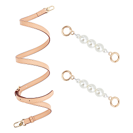PU Leather Bag Handles & ABS Pearl Beads Bag Strap Chain Sets, with Alloy Swivel Clasps, for Bag Chain Replacement Accessories
