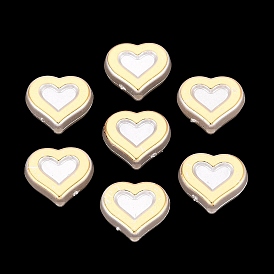 ABS Plastic Imitation Pearl Beads, Golden Metal Enlaced, Heart
