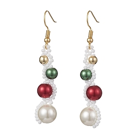 Серьги-подвески из круглого и мелкого жемчуга, окрашенного в технике запекания, круглые