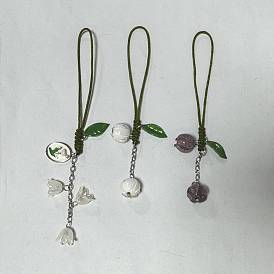 3 Correas para móviles hechas a mano con flores acrílicas y lampwork