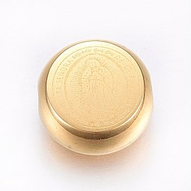 304 Stainless Steel Beads, Flat Round with Madonna