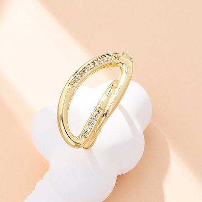 Латунные кольца-манжеты с микропаве и прозрачным цирконием для женщин, овальные, стойки покрытие, без кадмия и без свинца, прочное покрытие