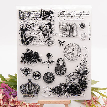 Clear Silicone Stamps, for DIY Scrapbooking, Photo Album Decorative, Cards Making, Stamp Sheets, Flower & Butterfly & Crown Pattern
