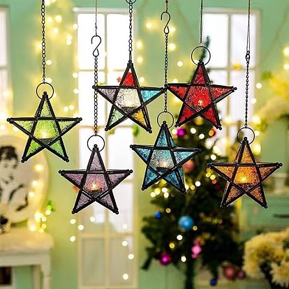 Star Shape Glass and Iron Candle Holder, Candle Storage Container Pub Decoration